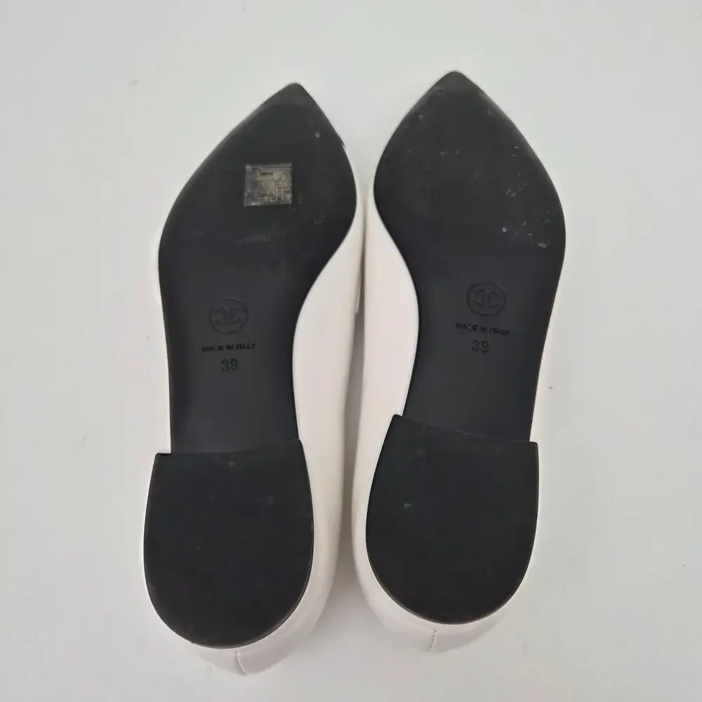 Chanel Shiny Lambskin Pointed Toe CC Ballet Flats US 9 / EU 39 White Black